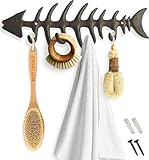Comfify Estante Decorativo de la Toalla de los Huesos de Pescados para Montaje en Pared Elegante Colgador de Hierro Fundido con 4 Ganchos h - Incluye Tornillos y Anclajes