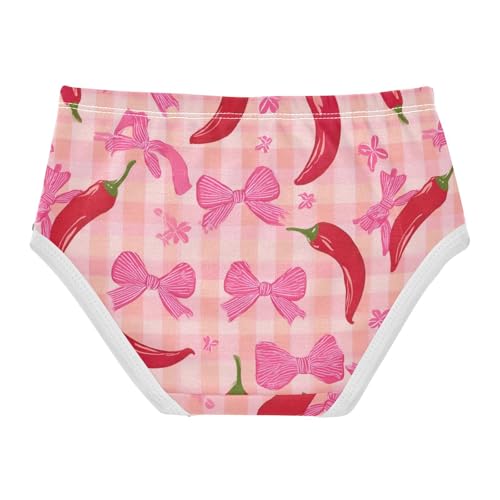 Wusikd Chili Peppers Bows Girls' Underwear Cotton Pink Checkered Girls Briefs Soft Toddler Underwear 2T2