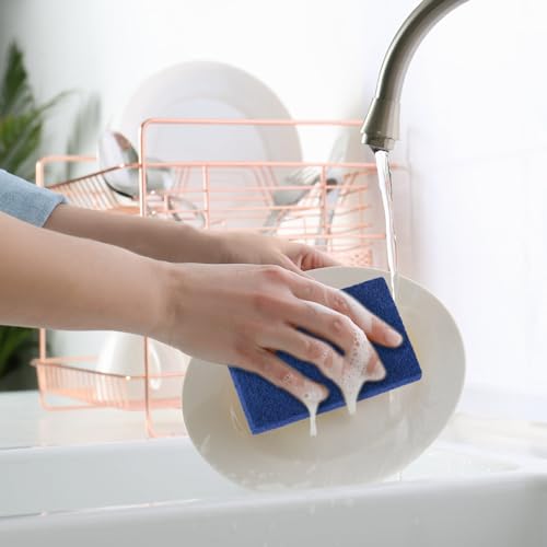 Image of Hoolerry 100 Pcs Non Scratch Scouring Pads for Kitchen Dish,Blue | Reusable Anti Grease Scrubbers, for Pan Metal Grills Cookware, Household Cleaning Dishwashing, 4.3 x 3 x 0.3 Inch Size