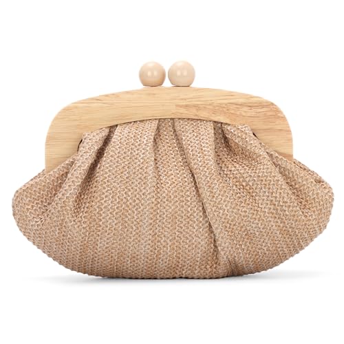 Ynport Crefreak Bolso de Mano de paja Tejida para Mujer - Elegante Bolso de Noche de Ganchillo, Bolso Bandolera de Playa de Verano para Bodas y Fiestas