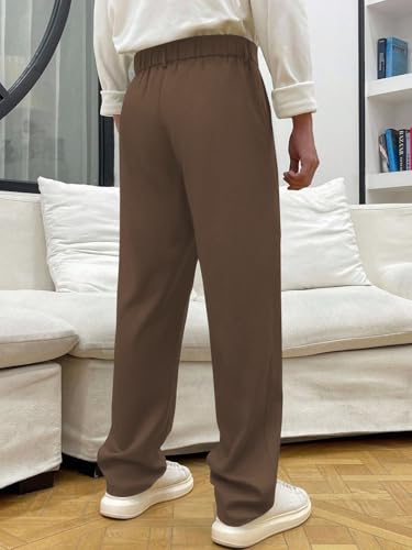 Image of Men's Relaxed Straight Leg Loose Fit Pleated Trousers | Mid-Rise Formal Pants with Zip Fly & Button Closure | Solid Regular Length Office Wear Trousers