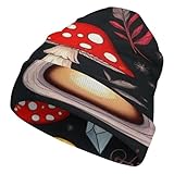 WUXEKZO Fashion Beanie Hats with Adjustable Band Oversized Hat Cap Soft Touch Windproof Headwear Skull Cap for Skating Travel, Multifunctions Scarf Hat, Witch Witchy Goth Magic Mushrooms