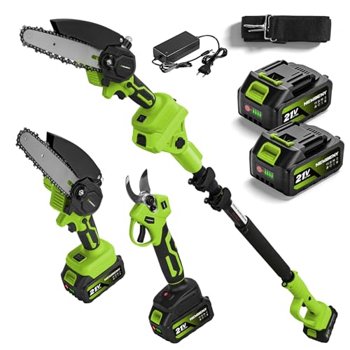 NewBeny 4 en 1 Secateur Electrique & Tronconneuse Electrique, Mini Tronconneuse a Batterie de 6 Pouces avec Batterie 2 * 3,0 Ah, Elagueuse sur Perche Réglable...
