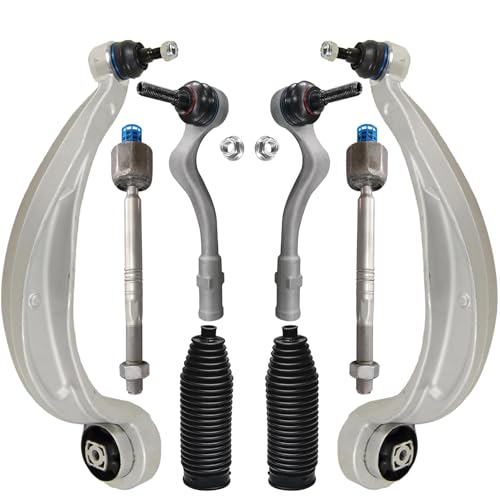 Image of Detroit Axle - 8pc Front End Kit for 2009-2010 Audi A4, A4 Quattro, 2009 Q5 2010 S4, 2008-2009 S5 A5 Quattro, 2 Lower Rearward Control Arms w /Ball Joint 4 Inner Outer Tie Rods 2 Boots Replacement