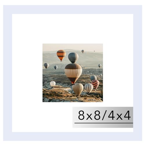 Image of JCJMY 8x8 Picture Frame With Mat, Display 4x4 With Mat or 8x8 Without, Wood Square Photo Frame for Wall Hanging or Tabletop, 1 Pack, White