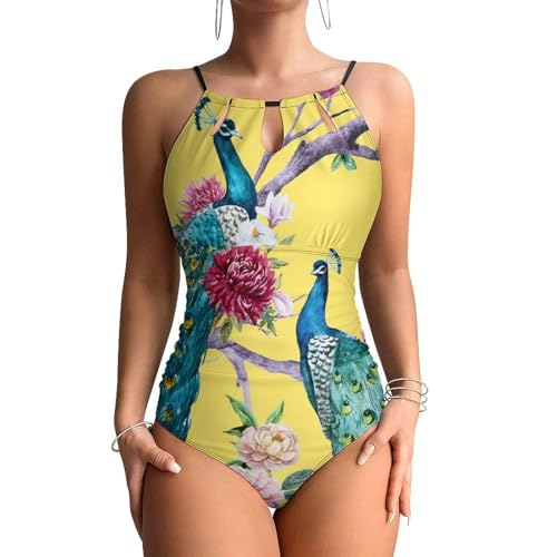 Fleurs de paon maillots de bain drapés de luxe au drapé sculptural intemporel