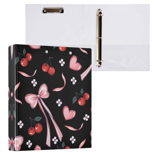 リングファイル ルーズリーフ バインダー a4 チェリー ボー かわいい Dリング 3穴 200枚収納 クリップ&収納ポケット付き 書類整理 事務用品