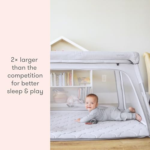 Newton Baby Travel Crib & Play Yard – Breathe-Thru Mattress for Safe Sleep, Portable & Easy Disassembly, Completely Washable, 2X Larger Surface Area, Non-Toxic, Largest-in-Class with Travel Bag, Grey