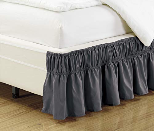 Wrap-Around-15-inch-Fall-Dark-Grey-Ruffled-Elastic-Solid-Bed-Skirt-Fits-All-Queen-King-and-Cal-King-Size-Bedding-High-Thread-Count-Microfiber-Dust-Ruffle-Soft-Wrinkle-Free Wrap Around 15 inch Fall Dark Grey Ruffled Elastic Solid Bed Skirt Fits All Queen King and Cal King Size Bedding High Thread Count Microfiber Dust Ruffle Soft Wrinkle Free