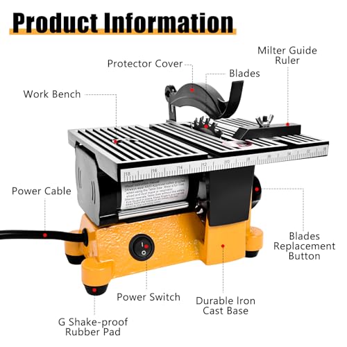 Image of Vevitts 4 inch Mini Table Saw, 60W 110V Portable Miter Saw Table Saw Bench Electric Cutting Machine for DIY Handmade Woodworking Crafts, Speed up to 4500rpm, max cut depth 15 mm