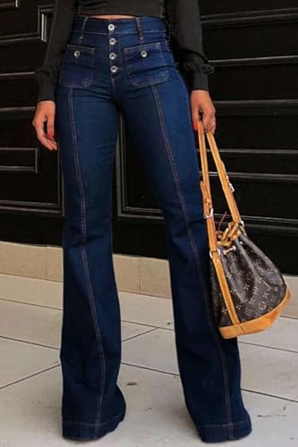 yoeasy Women's Flare Bell Bottom High Waist Jeans Vintage Stretch Bootcut Denim Trouser with Pocket4