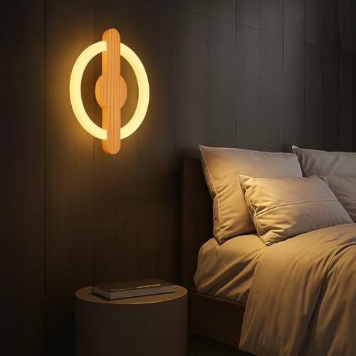 Image of Wooden Ring LED Wall Lamp | 2-in-1 Rotatable Wall Mounting Design | Decorative Wall Sconce for Bedroom, Living Room, Office, Hotels & Restaurants | Warm White Glow | Modern Home Decor