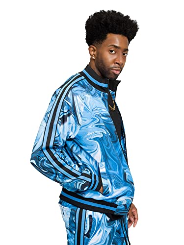 G-Style USA Men\'s Marble Pattern Tracksuit Set - Zipper Jacket and Sweatpants ST855 - Blue Ice - Medium
