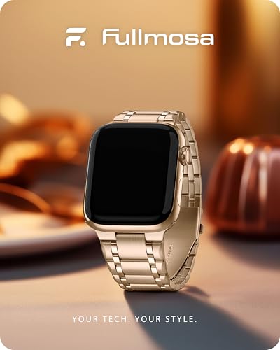 Image of Fullmosa Metal Bands with Case [Watch NOT Included] Compatible with Apple Watch Strap 42mm (Series 10 /11), Steel Apple Watch Band for iWatch Series 10 11,42mm（S11 /10,Rose Gold