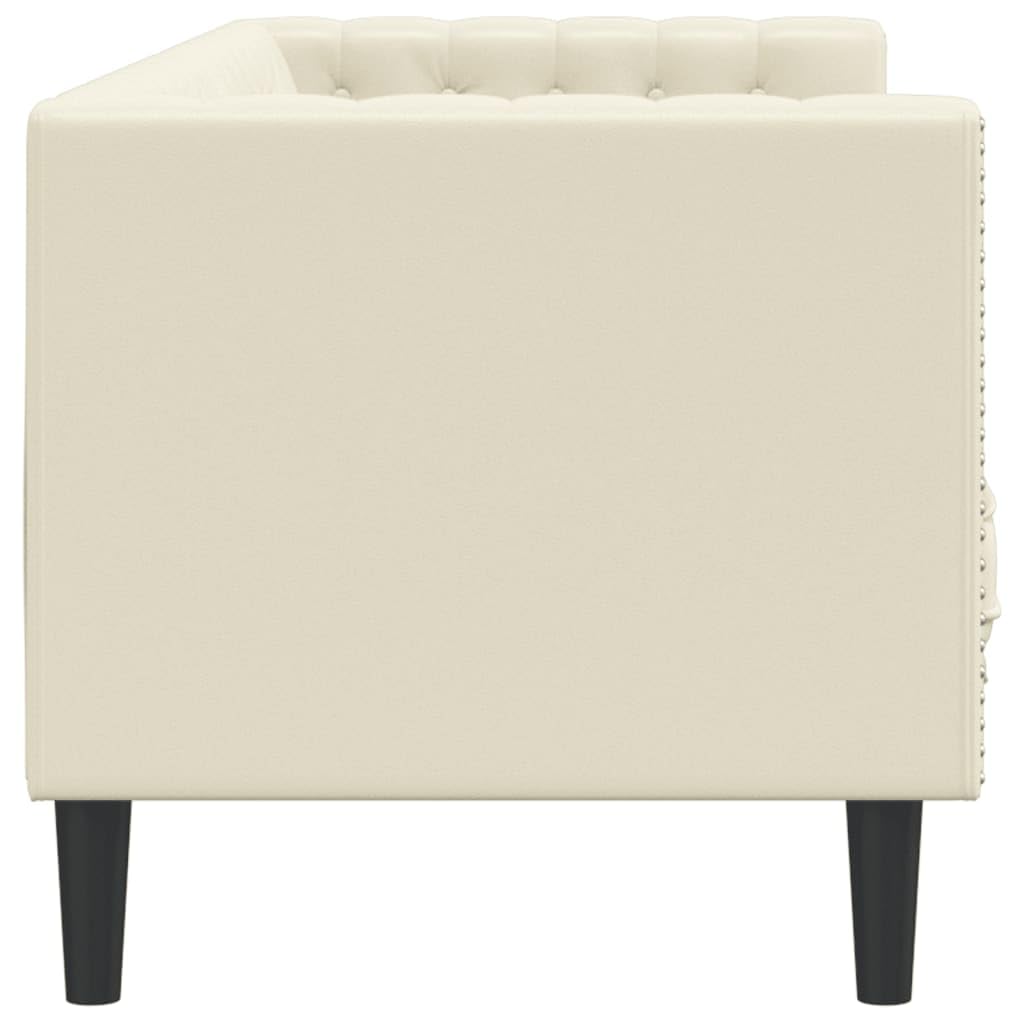 Divano Chesterfield 3 Posti in Ecopelle Crema, 194 cm