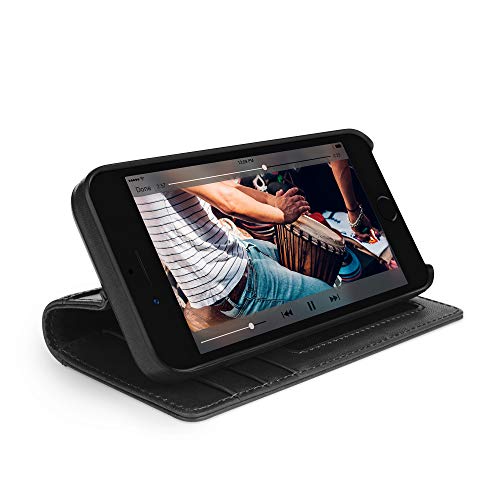 Image of Twelve South Journal for iPhone 8 /7 /6 | Leather Wallet Shell and Display Stand (black)