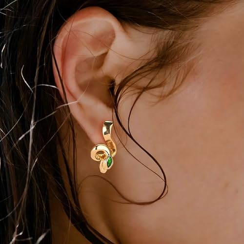 FETTERO Stud Earrings for Women - 14K Gold Plated CZ Hypoallergenic Earrings Studs Dainty Black CZ Leaf Gold Earrings for Women Trendy Statement Jewelry