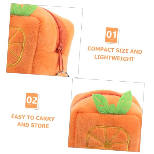 Cute Plush Orange Coin Purse for Girls Mini Fuzzy Change Wallet Zipper Kawaii Fruit Shaped Keychain Pouch for Makeup and Earphones3