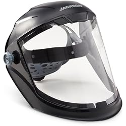 1 of Jackson Safety Lightweight MAXVIEW Premium Face Shield - Mask with 370 Speed Dial Ratcheting Headgear, ANSI Z87.1, for Work, Grinding, Cutting - Anti Fog Coating - Clear Tint