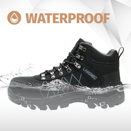 Image of LANSNBO Waterproof Steel Toe Boots for Women Wide Width Non Slip Work Shoes Lightweight Slip Resistant Safety Toe Sneakers Indestructible Construction Composite Toe Footwear