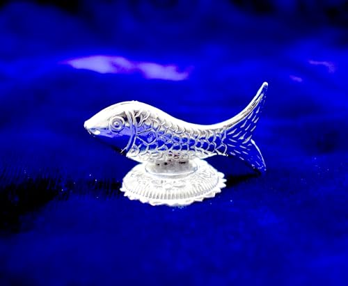 Image of KMJ Pure Silver Fish Idol /Statue /Figurine for Vastu and Wealth| Chandi ki Machli | Handcrafted Fine Silver Decorative Showpiece | Good Luck Symbol for Home, Office & Gifting, 35 x 25 Mm