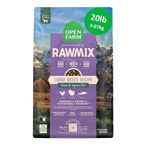 Open Farm, RawMix Grain-Free Dry Dog Food for Large Breeds, Protein-Packed Kibble Coated in Bone Broth with Freeze Dried Raw Chunks, Salmon Chicken & Turkey, Large Breed Recipe, 20lb Bag