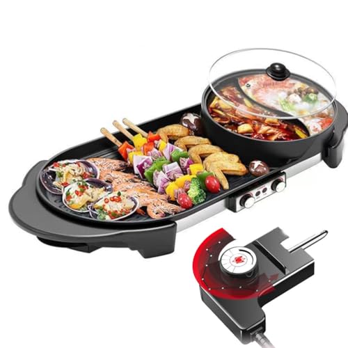 YIGECHENXIN Olla Caliente Desmontable Multifuncional para Interiores, Parrilla eléctrica sin Humo Combo de Olla Caliente para Shabu-Shabu, Parrilla y Capacidad de salteado para 5-10 Personas
