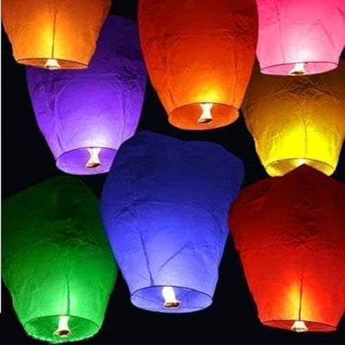 PRINT BHARAT Sky Lanterns Multicolour Wishing Hot Air Balloon/Flying Night Sky Light Candle for Diwali/Christmas/Birthday/All Festival Multicolor,Paper (5)