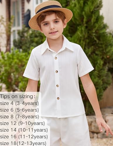 Image of Arshiner Boys White Button Down Shirt Short Sleeve Collared Shirt for Kids 10-11 Years