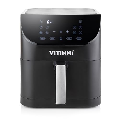 Vitinni 6L Air Fryer, Spacious Square Basket, Digital Air Fryer Oven with LED Interface, 10 Pre-sets, Large Airfryer for Family, 60 Minute Timer, Reaches Temperatures up to 200°C