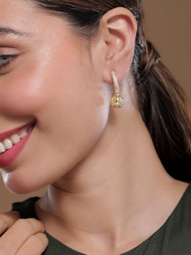 Image of Rubans Hoop Drop Earrings Gold Plated Stylish Trendy Jewellery Gift for Women & Girls