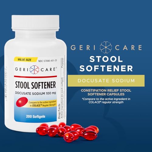 Image of GeriCare Docusate Sodium Stool Softener - 100mg Gentle Stimulant Laxative Softgels for Men & Women- Constipation Relief - Adults Daily Bowel Movement Laxative, 200 Count