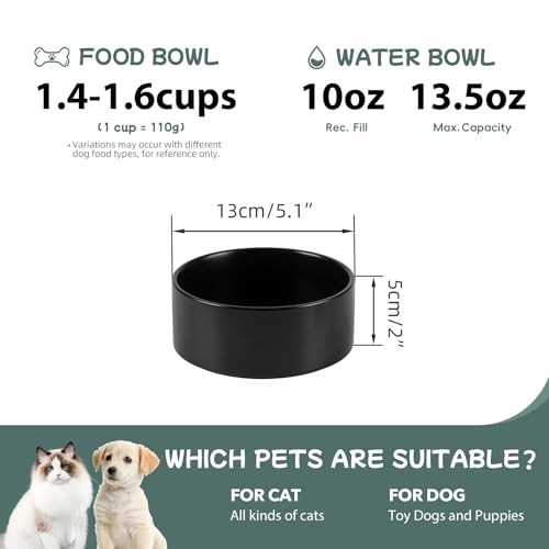 Havniva Keramik 13cm Set von 2 Hund- und Katzen-Schalen, Futter- und Wasser-Futterstelle für Spielrasse-Hunde, Kittys, Katzen, 2 Stück Hund- und Katzen-Geschirr (2 Schalen, Schwarz)