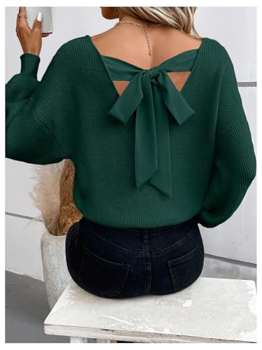 Image of GORGLITTER Women's Bow Fall Sweaters 2025 Cable Knit Chunky Oversized Long Sleeve Backless V Neck Pullover Tops
