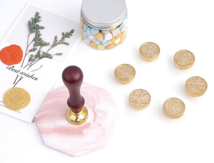 Miniatura 2 de Juego de sellos de cera de cobre, 6 sellos de cera, 1 mango de madera, kit de sellos de cera de sellado clásico Enerty Hope (árbol de la vida)