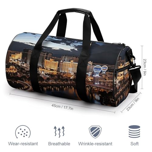 Mens Womens Gym Bag, Las Vegas Night View Print Duffle Bags,travel Gym Duffle Bag,garment Duffle Bag,gym Bag with Shoe Compartment, 17.7in/9in/9in2