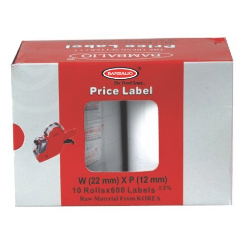 Bambalio BLR-WP(Box) White Price Label Roll with Red Border Line Set Compatible with All Single Line Labeling Machines (Pack of 10)
