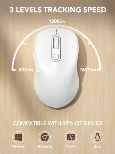 Image of Trueque Wireless Mouse for Laptop, Ergonomic 6-Button Mouse, Pure White | 2.4GHz USB receiver, back /forward buttons, 3 adjustable DPI levels, silent clicks, USB-C adapter, Windows /Mac /Chrome OS /Linux