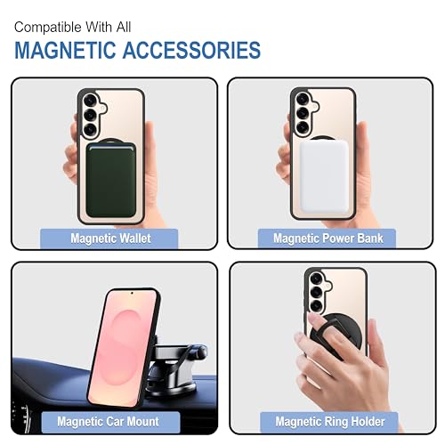 Image of CEDO Cover for Samsung Galaxy S25 Plus (5G) | Compatible with MagSafe Wireless Charging | Designed with Magnetic Lock Shockproof Phone Bumper Transparent Back Case Cover (Black)