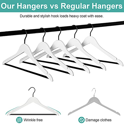 Perfecasa Premium Wooden Clothes Hangers, Suit Hanger With Noise Canceling Hook, Non Slip Pant Bar And Two Open Notches (White Color) #TOP3
