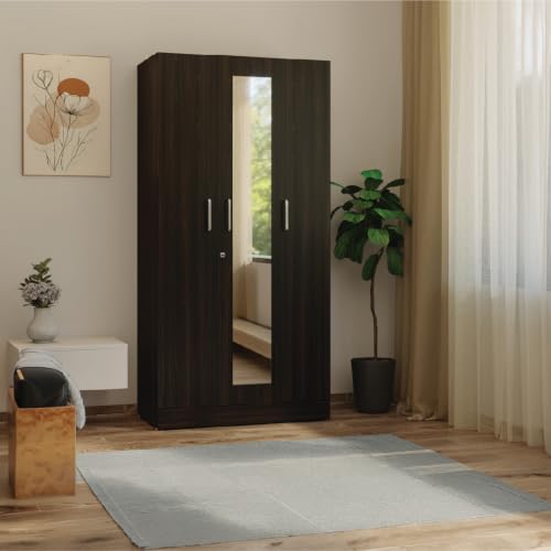 Image of Wakefit Wardrobe for Bedroom | 1 Yr Warranty | Cupboard for Bedroom, Almirah, Wooden Wardrobe, Multi-Shelves Storage with Mirror, Density:680-750 kg /m, Free Installation from Brand (Twill - DB)
