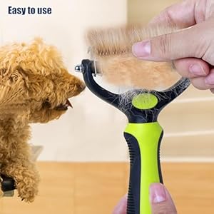 Pet hair removal tool dematting and deshedding brush for dogs and cats double sided pet grooming brush hair shedding comb green   cucciolini doodles