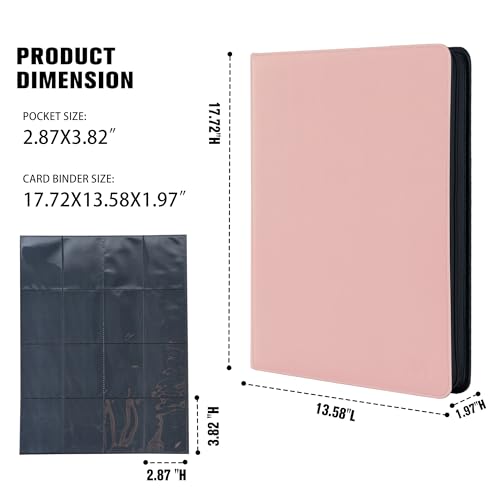 Image of Card Binder 16 Pocket,Trading Card Binder Holds up to 1408 Cards with 44 Sleeves,Zipper Card Holder Album Compatible with TCG Card /Game Cards /Sports Card-Light pink