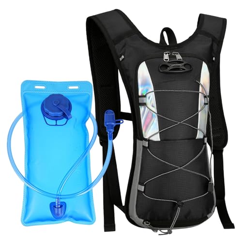 Hydration Backpack, Hydration Pack with 2L Water Bladder, Lightweight Water Backpack with Adjustable Chest Straps, Helmet Net, Breathable Reflective Hydration Bag for Climbing Hiking Cycling Running