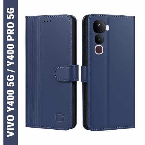 Image of AIBEX Shock Proof Flip Compatible for Vivo Y400 Pro 5G Flip Cover Leather Finish | Inside TPU with Card Pockets | Wallet Stand | Complete Protection Flip Case - Blue