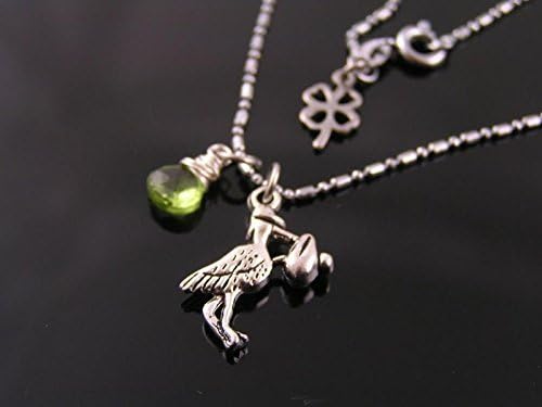 Stork Charm Necklace with Birthstone