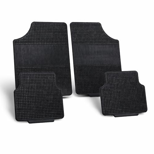 Tapis de voiture universel en caoutchouc GripFeel - Lot de 4 pièces - Antidérapant, lavable, Silhouette - Noir - Avant 61 x 45 cm, Arrière 39 x 40 cm