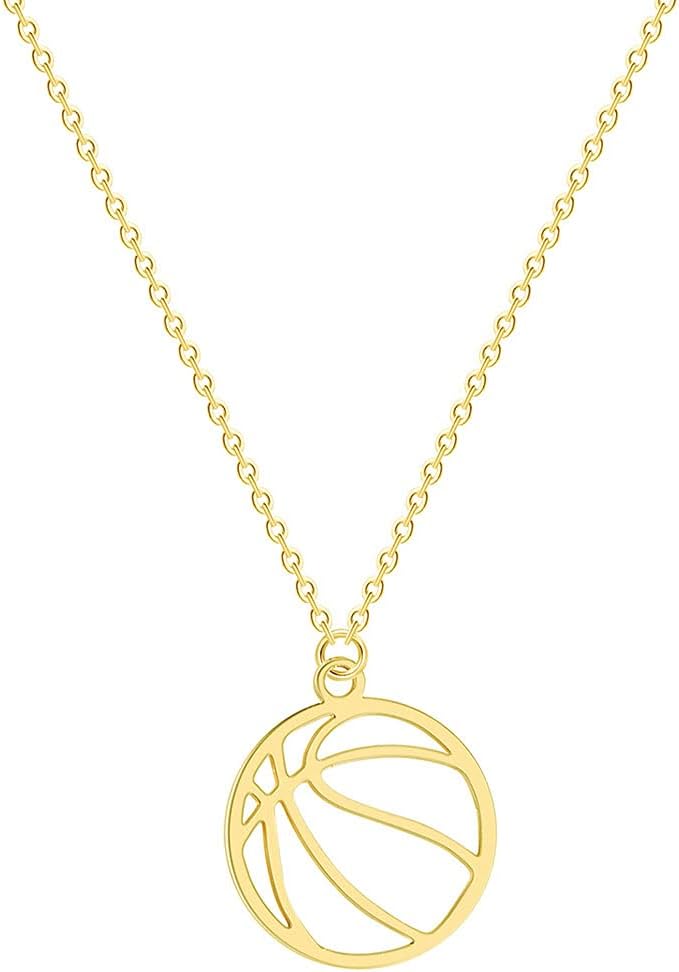 RTY Minimalist Hollow Basketball Pendant Necklace for Teens Sports Lover Friendship Gift