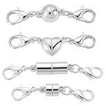 Xynovate 4 Pack Magnetic Necklace Clasps and Closures, 4 Styles Extender Magnet Clasp, Magnetic Jewelry Clasps Connector Locking Magnetic Jewelry Clasp for Jewelry Bracelet Necklace Making?Silver?
