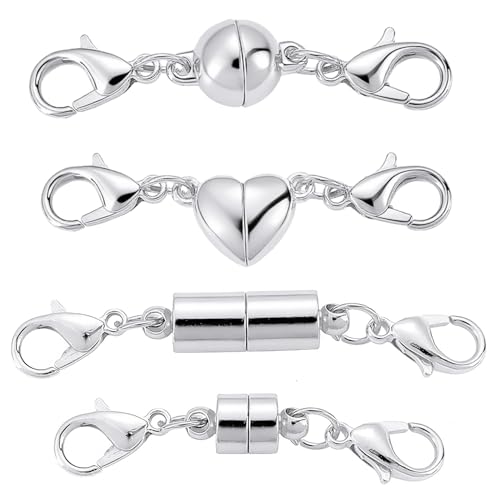 Xynovate 4 Pack Magnetic Necklace Clasps and Closures 4 Styles Extender Magnet Clasp Magnetic Jewelry Clasps Connector Locking Magnetic Jewelry Clasp for Jewelry Bracelet Necklace Making?Silver?
